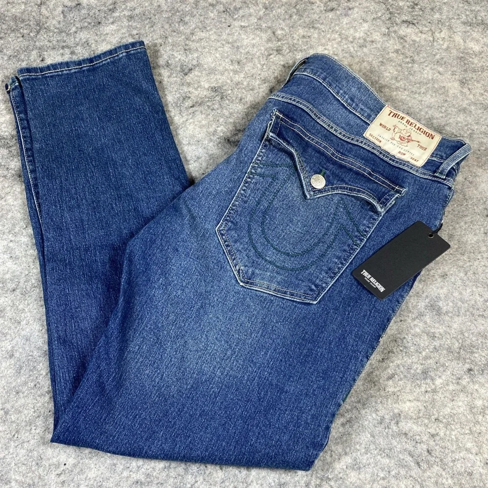NWT True Religion Rocco Relaxed Skinny Jeans Mens 40x32 Blue Straight Leg Denim